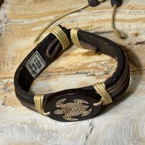 Turtle Inlay Leather Beaded Bracelet